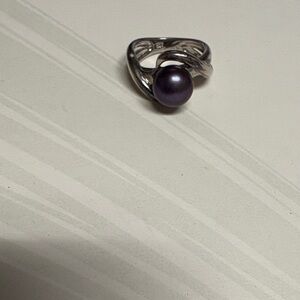 Elegant Silver and Purple Pearl Ring